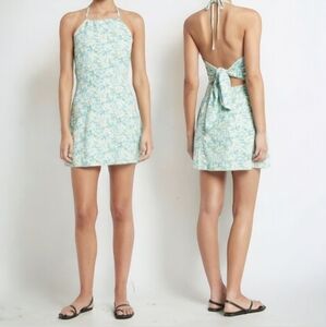 Faithful the Brand Y2K Floral Gaia Halter Tie Back‎ Casual Mini Dress Sz 4 NWT